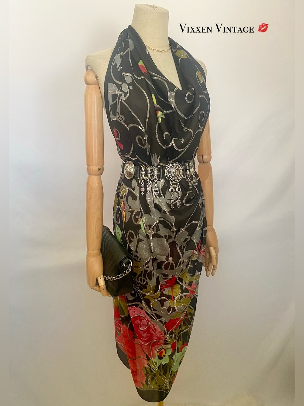 VINTAGE VALENTINO GATED GARDEN BUTTERFLY EXTRA LARGE SILK SCARF IN BLACK